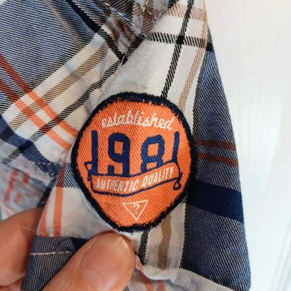 Guess NWOT Boy's Blue Orange Plaid Button Down Short Sleeve Shirt Size 18M - Picture 9 of 16
